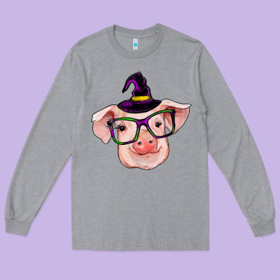 Pig With Halloween Long Sleeve Tee Designed By Ranaportraitstore