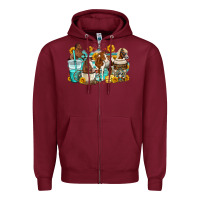 Burgundy horses coffee cups Zipper Hoodie - OliviaCreatesArt