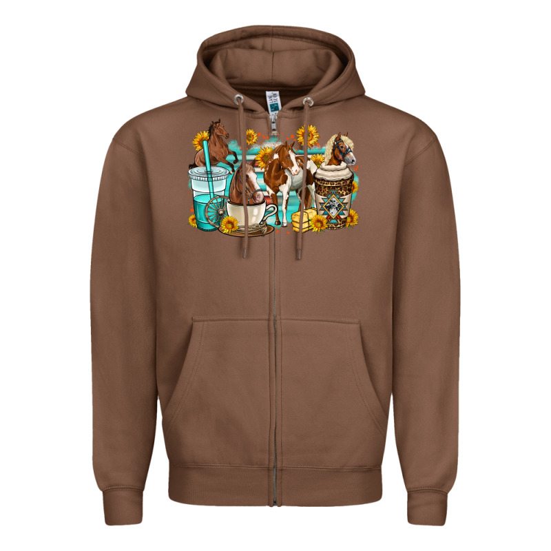Horses Coffee Cups Zipper Hoodie by OliviaCreatesArt | Teevron