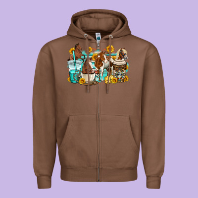 Horses Coffee Cups Zipper Hoodie Designed By Oliviacreatesart