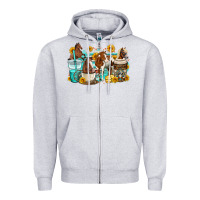 Heather Grey horses coffee cups Zipper Hoodie - OliviaCreatesArt