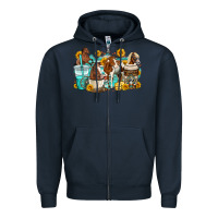 Navy horses coffee cups Zipper Hoodie - OliviaCreatesArt