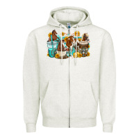 Oatmeal Heather horses coffee cups Zipper Hoodie - OliviaCreatesArt