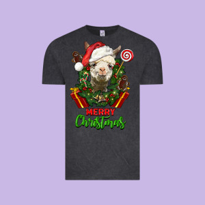 Merry Christmas Alpaca Face Vintage Tee Designed By Lillyallendesigns