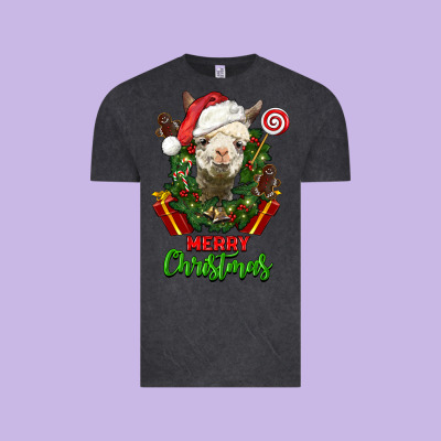 Merry Christmas Alpaca Face Vintage Tee Designed By Lillyallendesigns