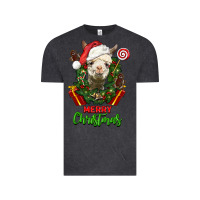 Vintage Black merry christmas alpaca face Vintage Tee - LillyAllenDesigns