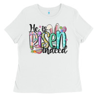 White he is risen indeed Ladies Tee - MaliasSmallBusiness