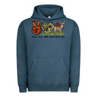 Pigment Midnight Navy Peace Love White Tailed Buck Deer Urban Hoodie - LillyAllenDesigns