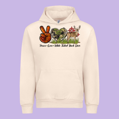 Peace Love White Tailed Buck Deer Urban Hoodie Designed By Lillyallendesigns