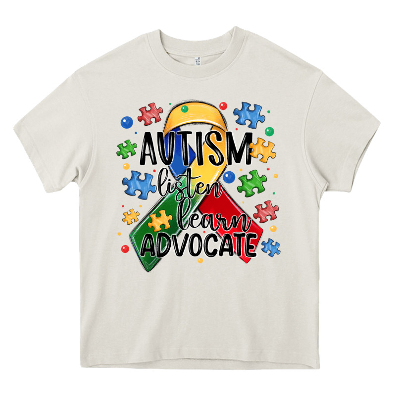 Autism Listen Learn Advocate Heavy Core Tee by MaliasSmallBusiness | Teevron