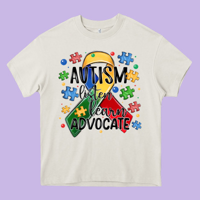 Autism Listen Learn Advocate Heavy Core Tee Designed By Maliassmallbusiness