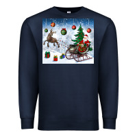 Navy christmas santa deer and presents Premium Sweatshirt - BundleAndBundleShop