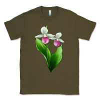 Army Green Pink And White Lady's Slipper Flower Classic Tee - LillyAllenDesigns