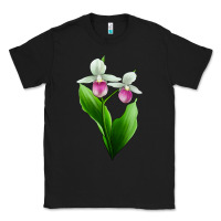 Black Pink And White Lady's Slipper Flower Classic Tee - LillyAllenDesigns