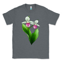 Charcoal Heather Pink And White Lady's Slipper Flower Classic Tee - LillyAllenDesigns