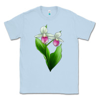 Dusty Blue Pink And White Lady's Slipper Flower Classic Tee - LillyAllenDesigns
