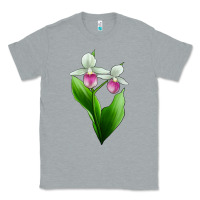 Heather Grey Pink And White Lady's Slipper Flower Classic Tee - LillyAllenDesigns