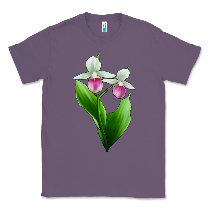 Pink And White Lady's Slipper Flower Classic Tee by LillyAllenDesigns | Teevron