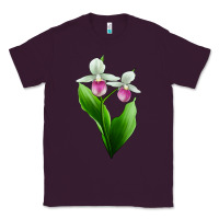 Plum Pink And White Lady's Slipper Flower Classic Tee - LillyAllenDesigns