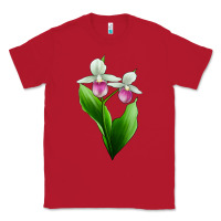 Red Pink And White Lady's Slipper Flower Classic Tee - LillyAllenDesigns