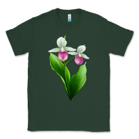 Sports Green Pink And White Lady's Slipper Flower Classic Tee - LillyAllenDesigns