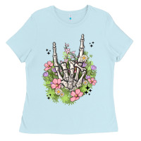 Baby Blue skeleton flowers Ladies Tee - MaliasSmallBusiness