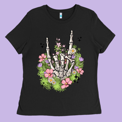 Skeleton Flowers Ladies Tee Designed By Maliassmallbusiness