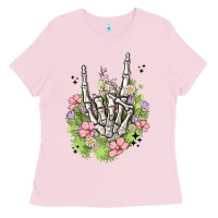 Bubblegum Pink skeleton flowers Ladies Tee - MaliasSmallBusiness
