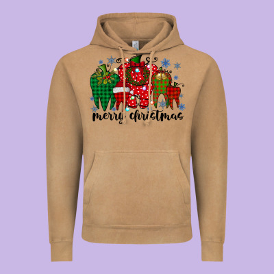 Merry Christmas Tooth Vintage Hoodie Designed By Racoondesign