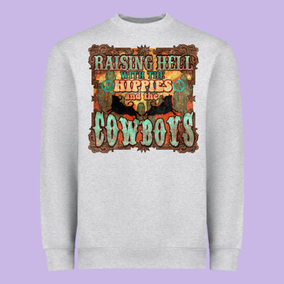 Raising Hell With The Hippies And The Cowboys Heavyweight Sweatshirt Designed By Howdyjamesfarm