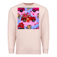 Pale Pink valentines day truck and cupid in the sky seamless pattern Premium Sweatshirt - BundleAndBundleShop