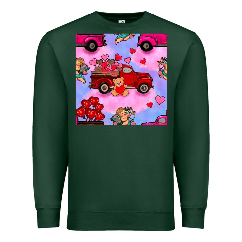 Valentines Day Truck And Cupid In The Sky Seamless Pattern Premium Sweatshirt by BundleAndBundleShop | Teevron