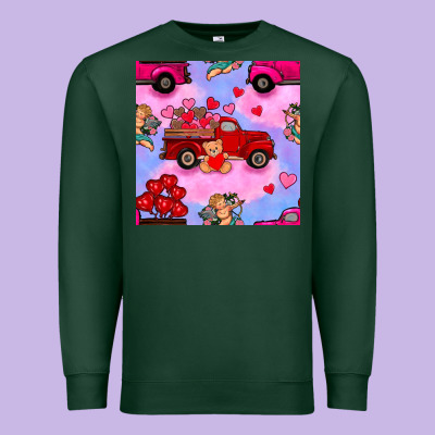 Valentines Day Truck And Cupid In The Sky Seamless Pattern Premium Sweatshirt Designed By Bundleandbundleshop