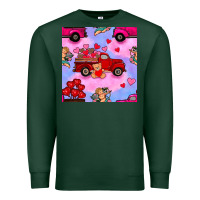 Sports Green valentines day truck and cupid in the sky seamless pattern Premium Sweatshirt - BundleAndBundleShop