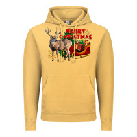 Vintage Mustard Merry Christmas Deer Vintage Hoodie - LillyAllenDesigns