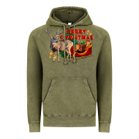 Vintage Olive Merry Christmas Deer Vintage Hoodie - LillyAllenDesigns