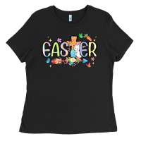 Black easter cross with bunny Ladies Tee - MaliasSmallBusiness