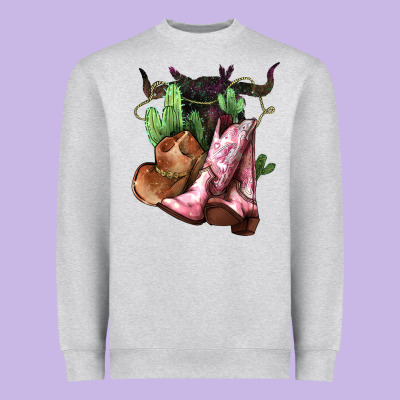 Cowgirl Boots Hat Horns Cactus Heavyweight Sweatshirt Designed By Howdyjamesfarm