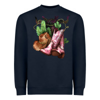 Navy Cowgirl boots hat horns cactus Heavyweight Sweatshirt - HowdyJamesFarm