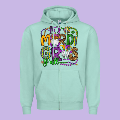 It's Mardi Gras Y'all Gnomes Zipper Hoodie Designed By Oliviacreatesart