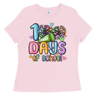 Bubblegum Pink 100 days of school cheer Ladies Tee - MaliasSmallBusiness