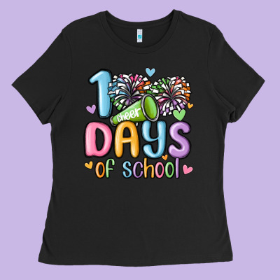 100 Days Of School Cheer Ladies Tee Designed By Maliassmallbusiness