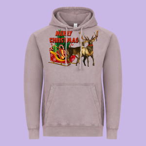 Merry Christmas Two Deers Vintage Hoodie Designed By Lillyallendesigns