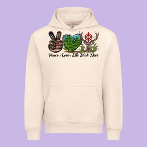 Peace Love Elk Buck Deer Urban Hoodie Designed By Lillyallendesigns
