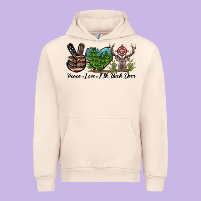 Peace Love Elk Buck Deer Urban Hoodie Designed By Lillyallendesigns