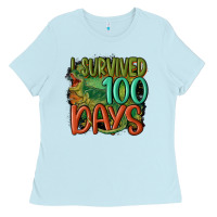 Baby Blue i survived 100 days Ladies Tee - MaliasSmallBusiness