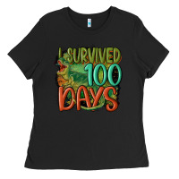 Black i survived 100 days Ladies Tee - MaliasSmallBusiness