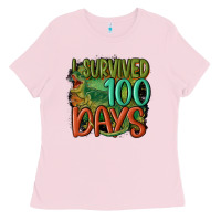 Bubblegum Pink i survived 100 days Ladies Tee - MaliasSmallBusiness