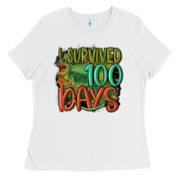 White i survived 100 days Ladies Tee - MaliasSmallBusiness