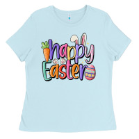 Baby Blue happy easter Ladies Tee - MaliasSmallBusiness